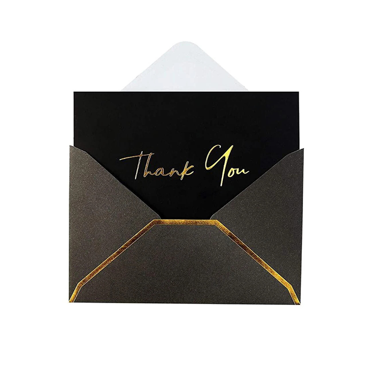 Custom Luxury Black Small Buisness Thank You Cards Tarjeta De Agradecimient Gold Foil Business Card Printing with Envelopes
