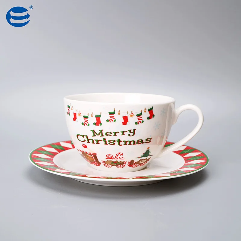 Wholesale Merry Christmas Porcelain Dinnerware Set Nordic Style Plate Cup and Saucer Ceramic Tableware Sets