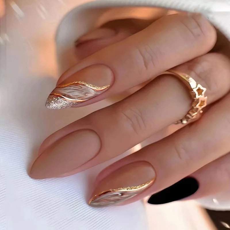 Wholesaler false artificial nails price high quality press on nails with glue luxury fake nail almond diamond