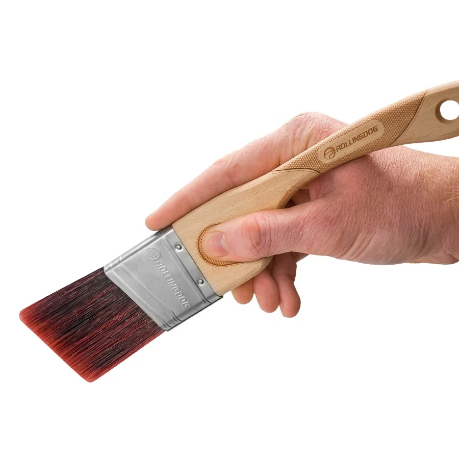 ROLLINGDOG DOBERMA 10298 2 1/2 Inch (63.5mm)Beech Wood Laser Engraved Handle Angular SRT Synthetic Filament  Paint Brush