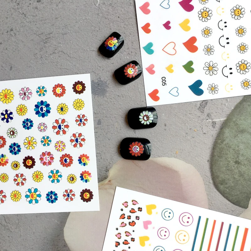 Popular Holographic Flower Nail Art Decals For Girls Women Nail Art Decoration