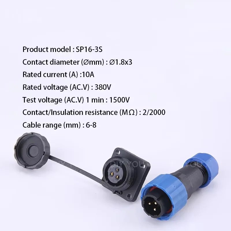 SP16 Waterproof Connector IP68 Cable Connector Plug & Socket Male and Female 2 3 4 5 6 7 9 Pin Square Aviation Plug DIY YOU