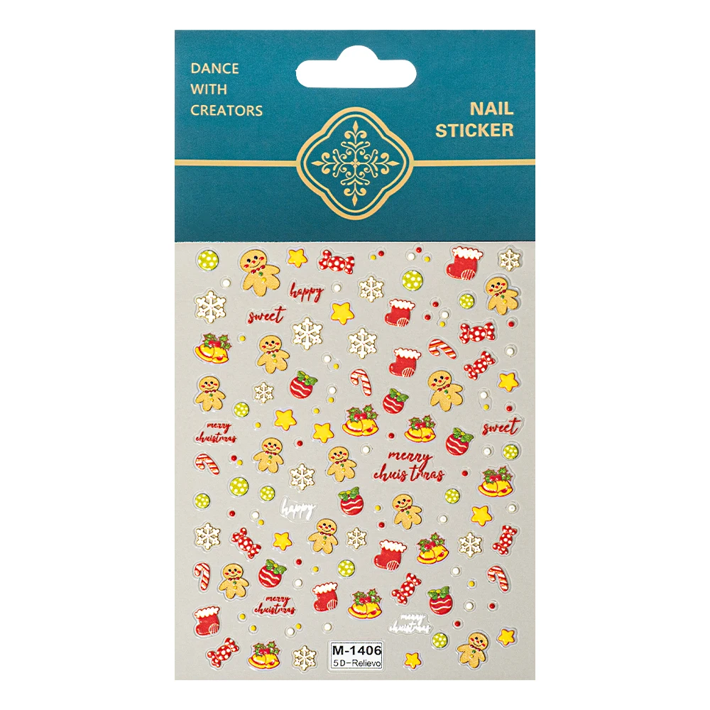 Christmas 5d embossed reliefs nail art stickers semicured gel nail sticker video nail decal