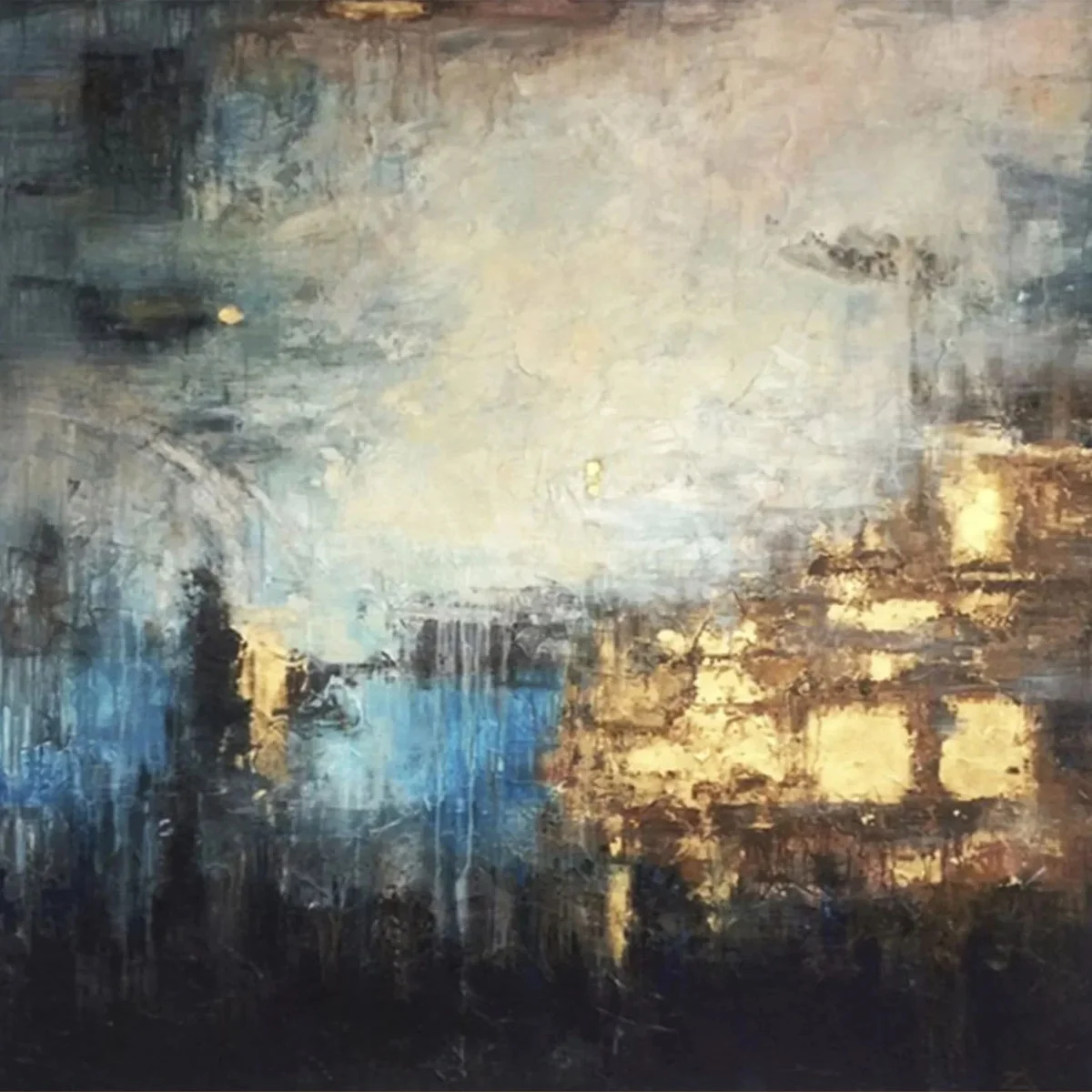 Abstract Oil Painting art Golden Blue Night Sky Modern Abstract Paintings on Canvas decor for hotel living room dinning room