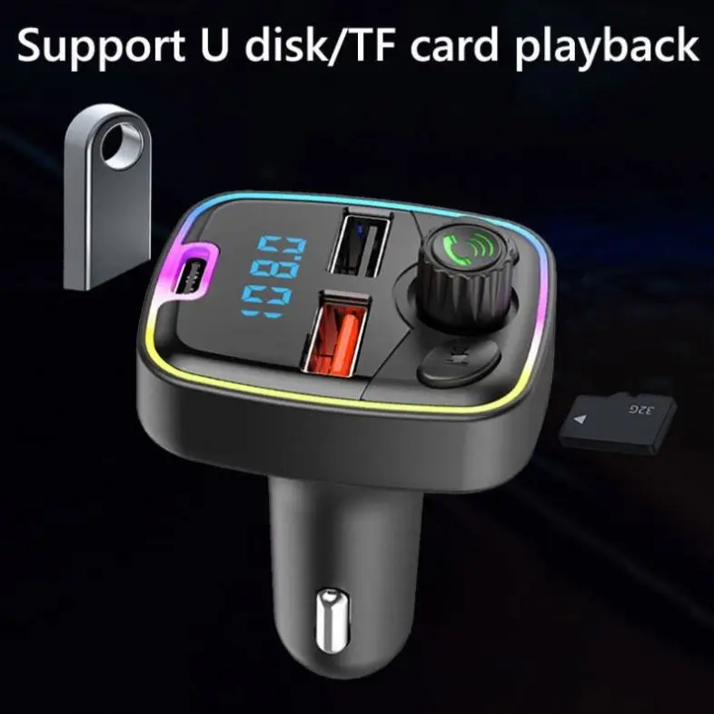 2024 Hot Car Type-c Charger Hands Free Calling Dual Usb Ports 85-108 Bt5.0 Bluetooth-mp3 Player Fm Transmitter