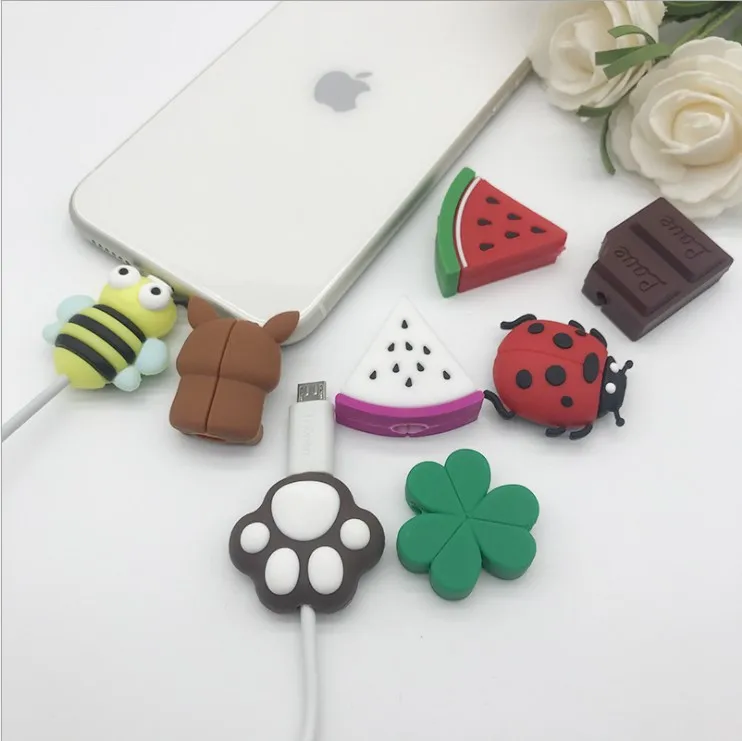 Мультфильм кабель для передачи данных Куклы Силиконовые укус Дата-кабель Защитная крышка Анти-поломки защитное устройство заряжающего
