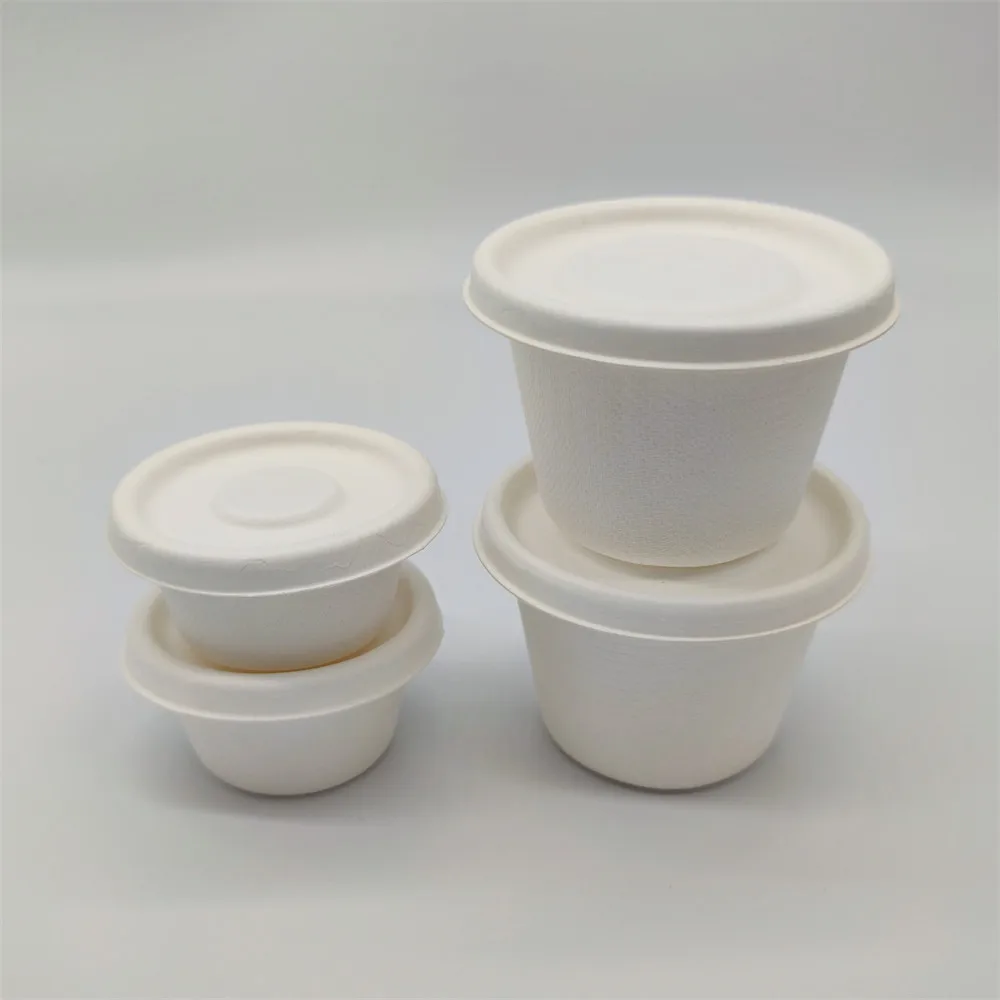 Disposable Biodegradable Compostable Sugarcane Bagasse portion cup with lid small sauce cup Sugarcane Bagasse cup