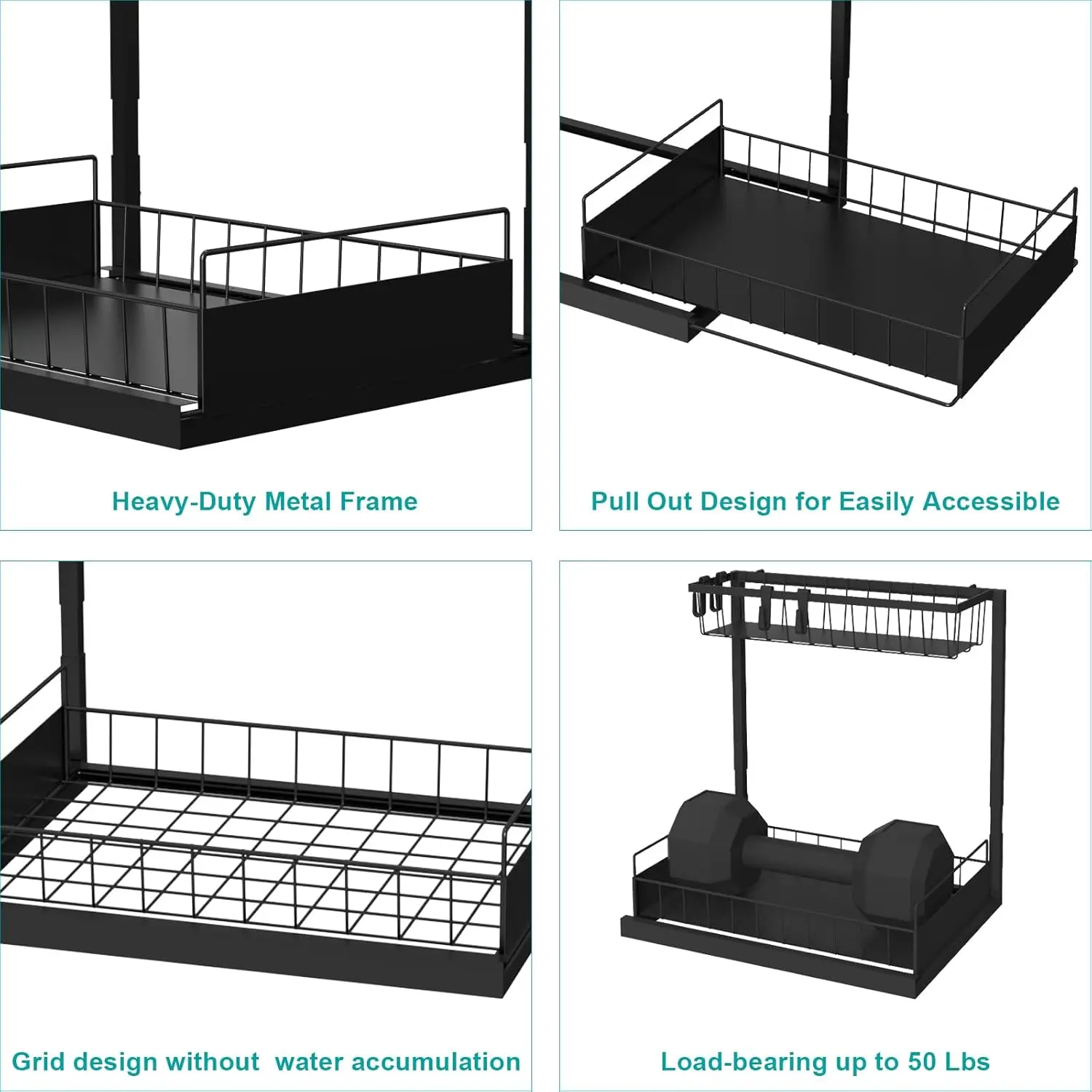 Under Sink Organizer, Metal Pull Out Cabinet Organizer Shelf,Kitchen Bathroom Organizers and Storage with Sliding Drawer