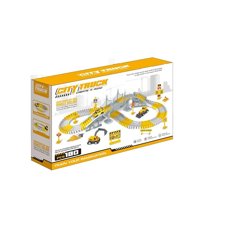180PCS  Construction Race Tracks vehicle education DIY Assemble car track with Engineering car track for kids toys