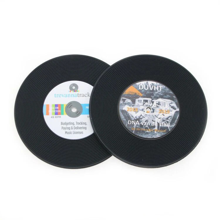 Giveaway Gift Vintage Record CD Vinyl Disc Cup Coasters Mat Custom Logo Rubber Pvc Coffee Beer Coaster Printed Non Slip Ring