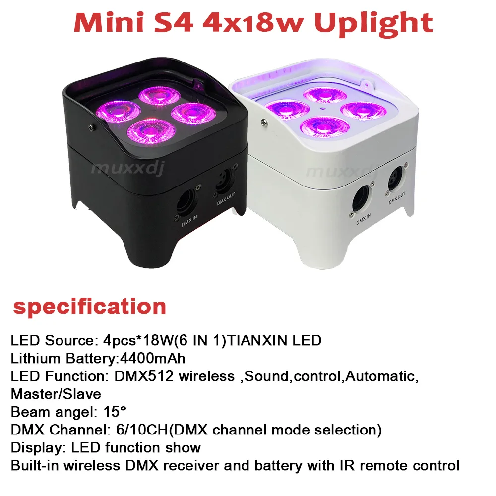 Мини-S4 4*18 Вт RGBWA + UV 6 в 1 светодиодный прожектор беспроводной батареи клубный свет Дистанционное сценическое освещение диджейские огни для свадебной вечеринки диско