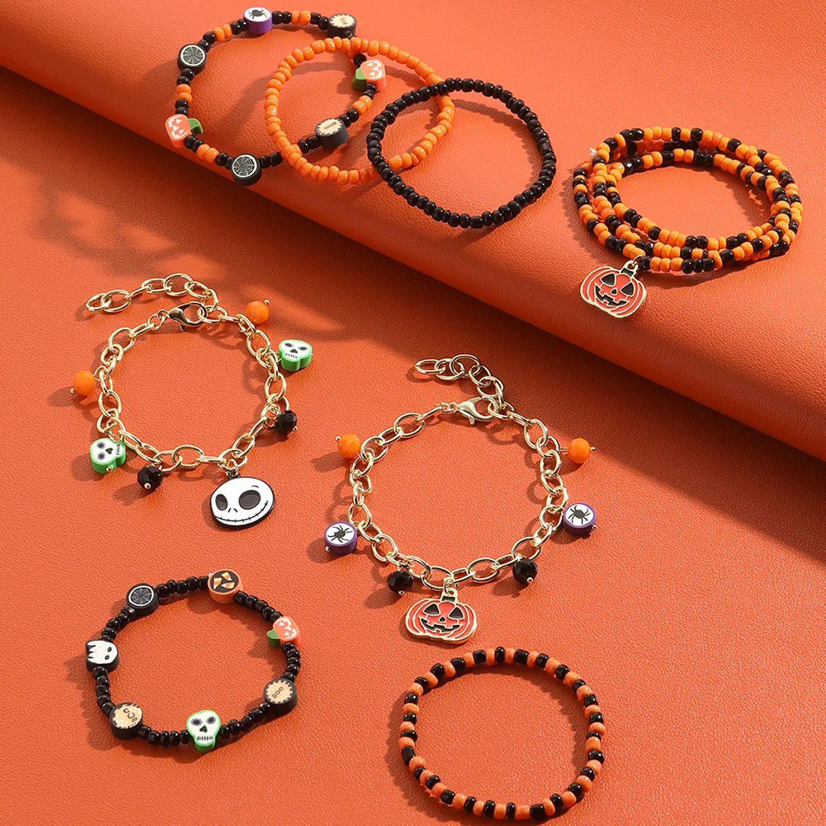 Bracelet set Amazon Rice Beads Orange Pumpkin Skull Pendant Halloween bracelet