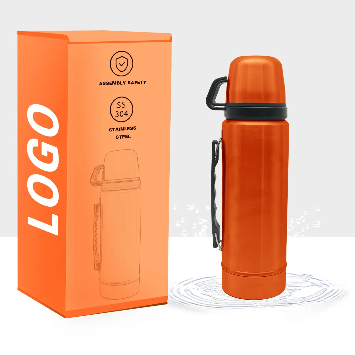 304 Stainless Steel Thermos Flask Double Wall Insulated Water Jug Outdoor Camping Travel Flask Pot With Handle
