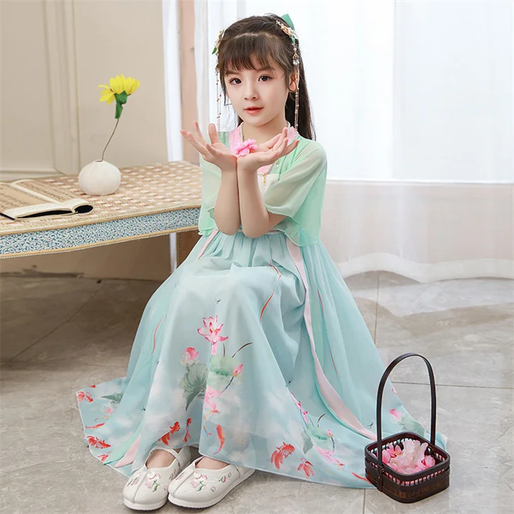 2024 new fashion children dresses girl party froks girl dress Chinese style costume summer short sleeve Elegant dress
