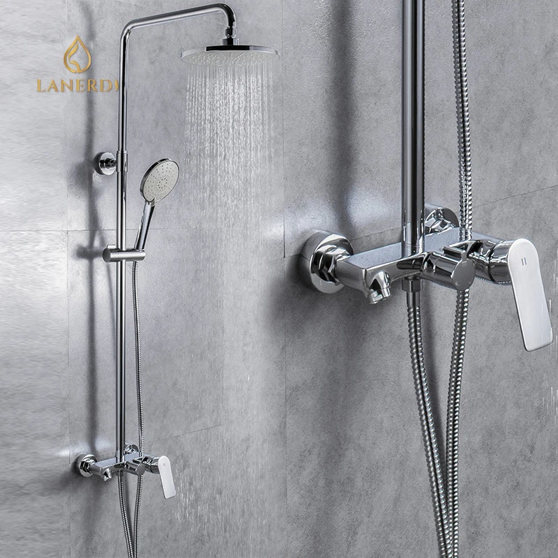 Exposed Hot and Cold Chrome Faucet Tap Taps and Shower Column Ducha Douche For Bathroom
