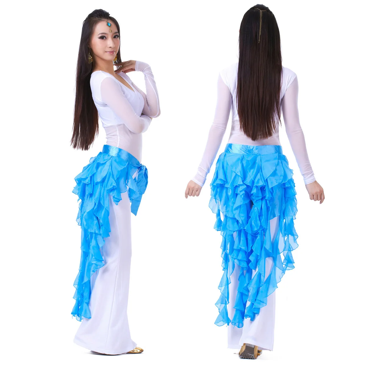 dpw328 Royal Blue Belly Dance Skirts Oriental Double High Slits Belly Dance Costume Skirt For Women performance dress