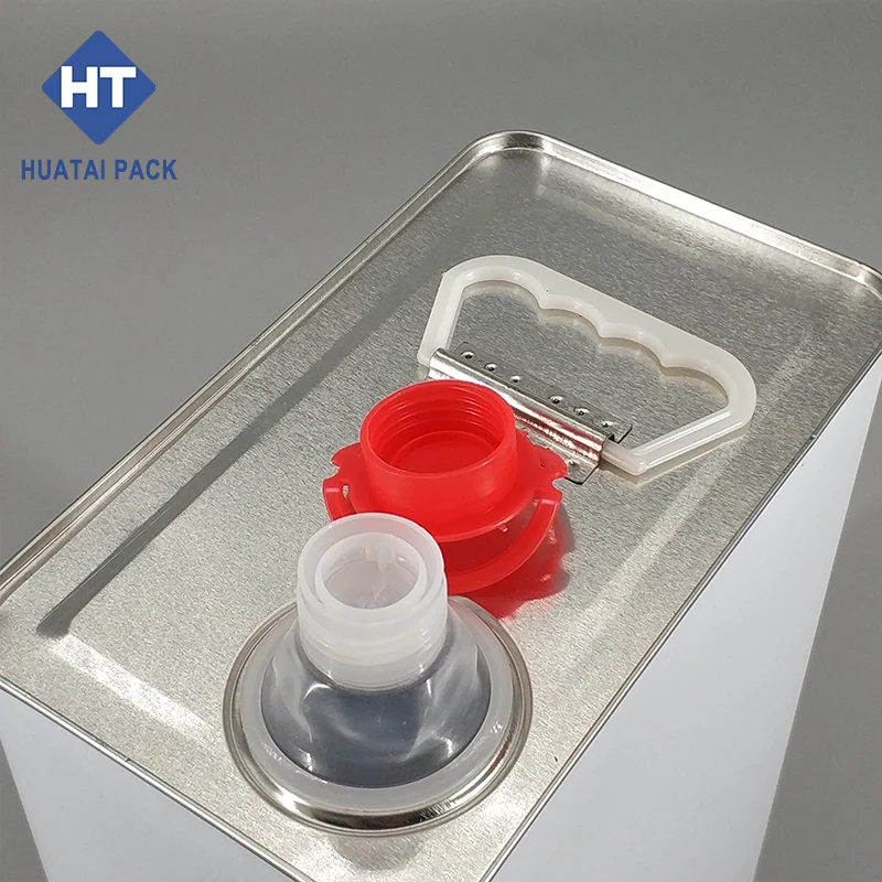 5L oblong f-style tin can for oil, rectangular paint can, lubricant oil metal containers with plastic spout lid
