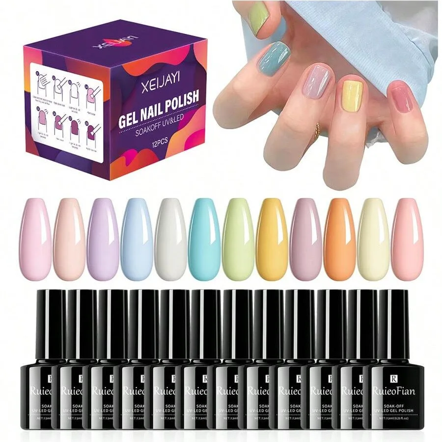 2024 The latest Macaron Gel Nail Polish 12 color Set Spring Summer Candy Powder Blue soaked nail Polish glue