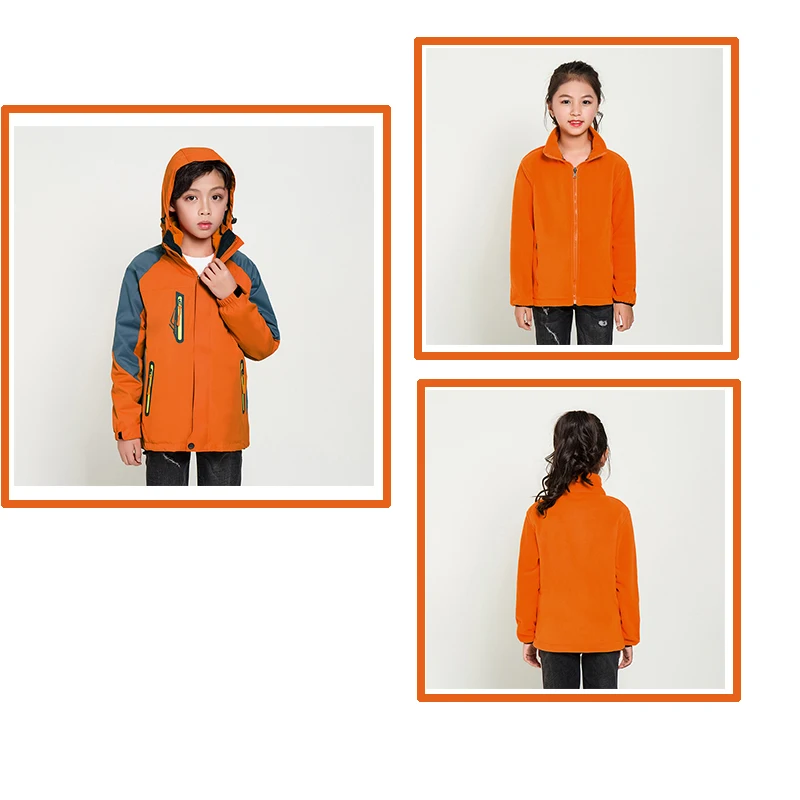 
Detachable warm jacket for children and students outdoor windproof waterproof climbing jacket for children 
