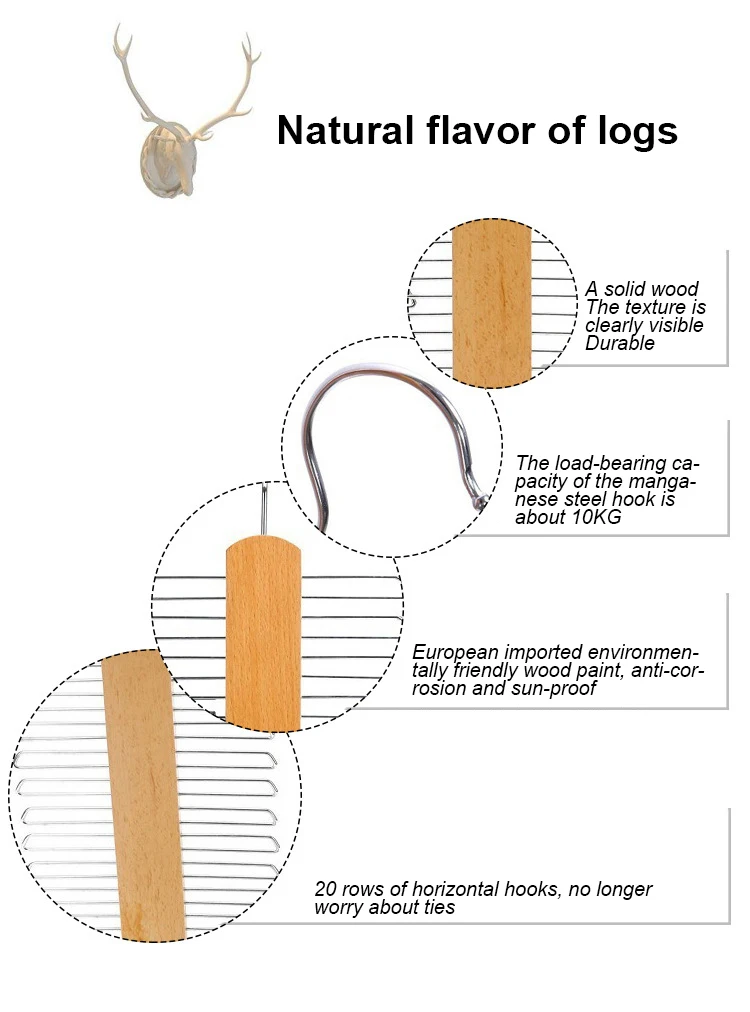 High Quality Hot Selling Tie Hanger Multi-Hook Men Belt Scarf Hanger Wooden Tie Rack