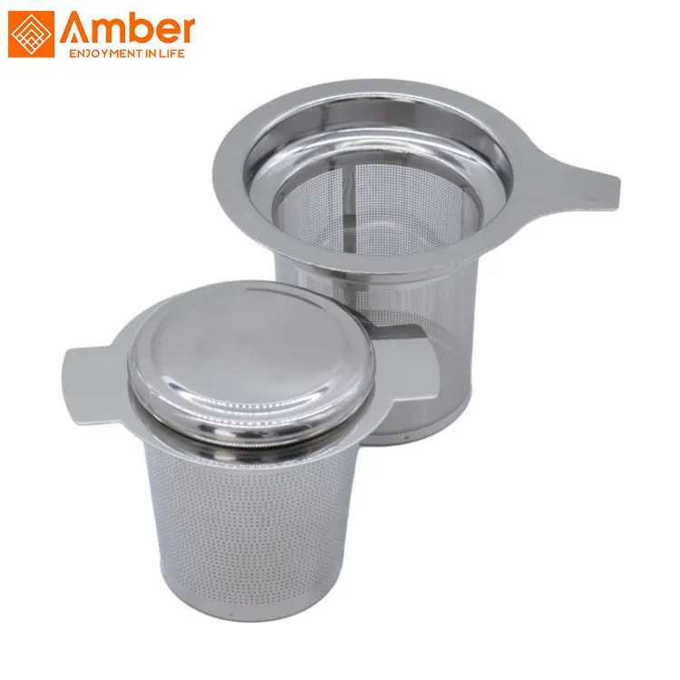 Заказной логотип, портативный ситечко из нержавеющей стали с двойной ручкой, тонкая сетка, ситечко для заваривания листового чая с крышкой