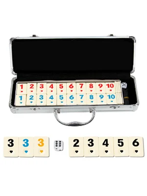 Rummy Tiles Game, Travel Games Rummy Board Game, Rummy Set with Aluminum Case,