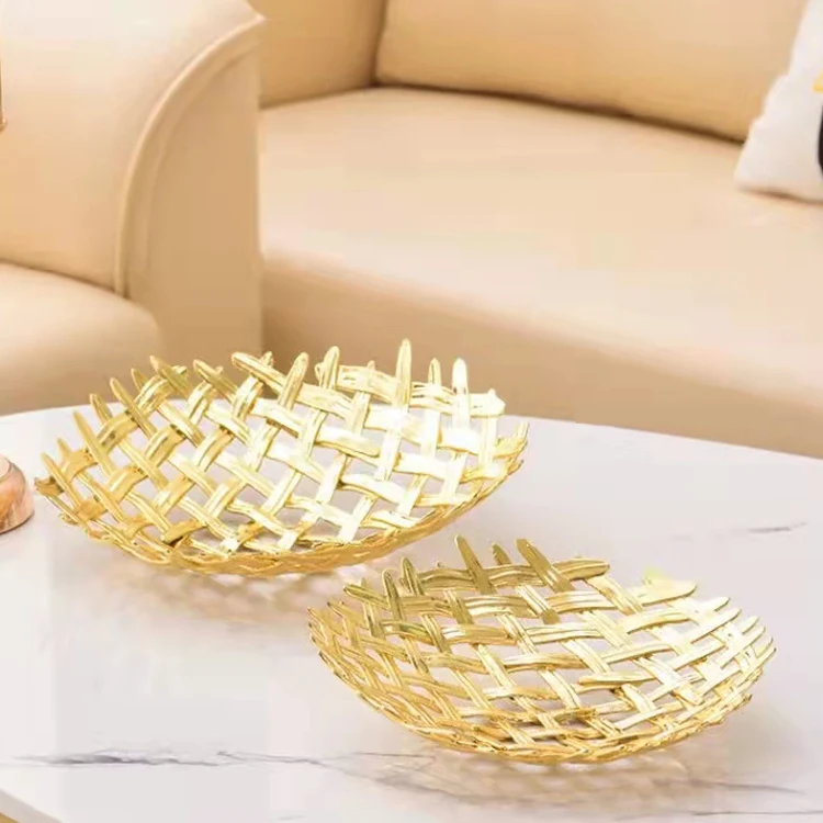 Custom luxury modern gold round metal food tray decorative home decorations dry fruit plate