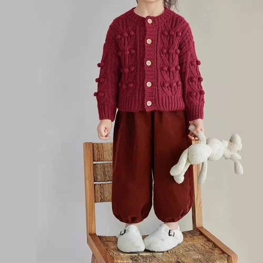 new fashion litter Girl red white hand-Knitted Cardigan solid Sweaters Coat