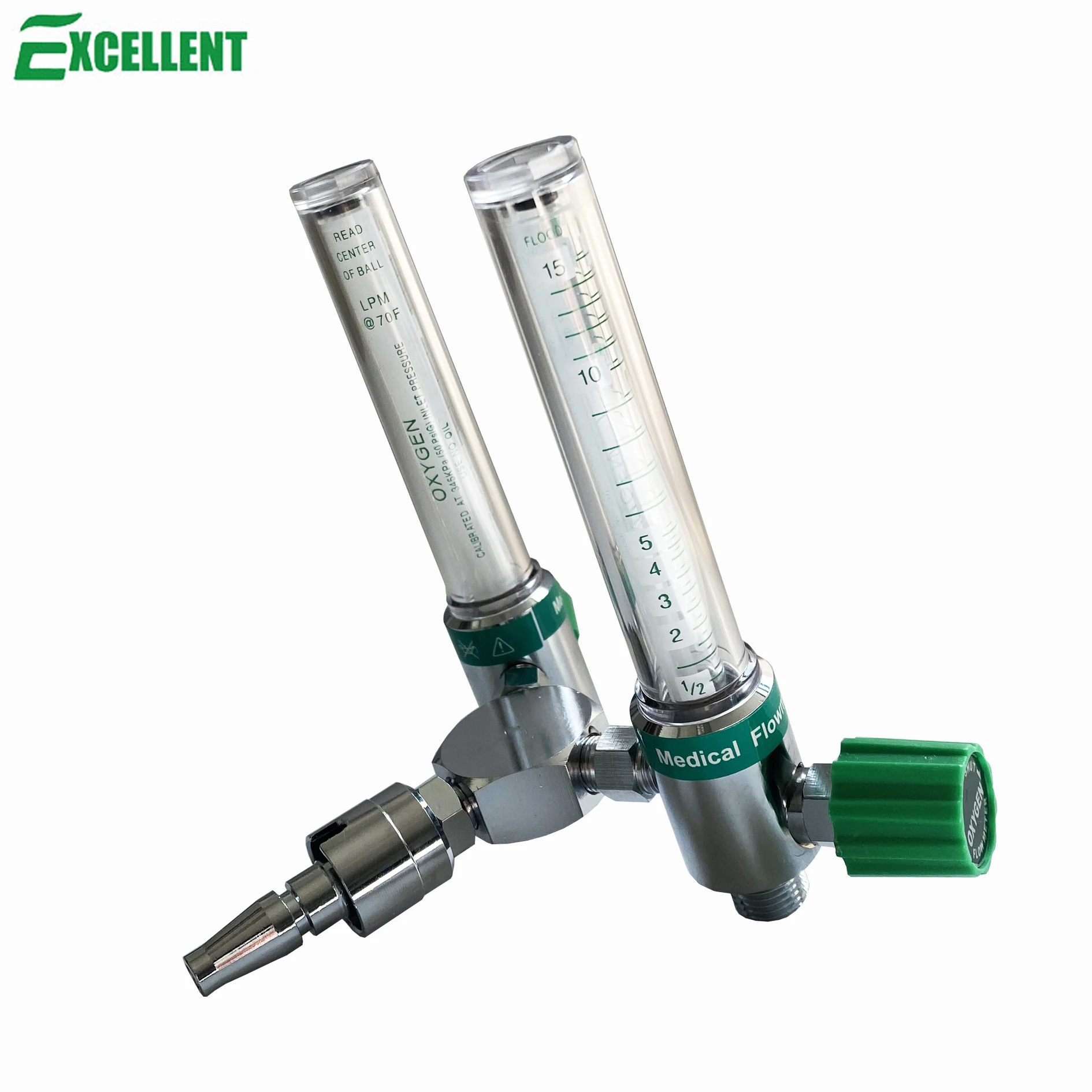 Double oxygen flowmeter for oxygen wall outlets, British standard, 0-15LPM, oxygen therapy products