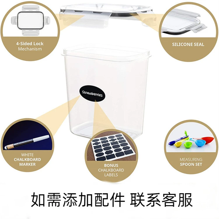 Modern Plastic Pasta and Tea Storage Box Set Transparent with Black Lid Rectangle Kitchen Storage Food Container