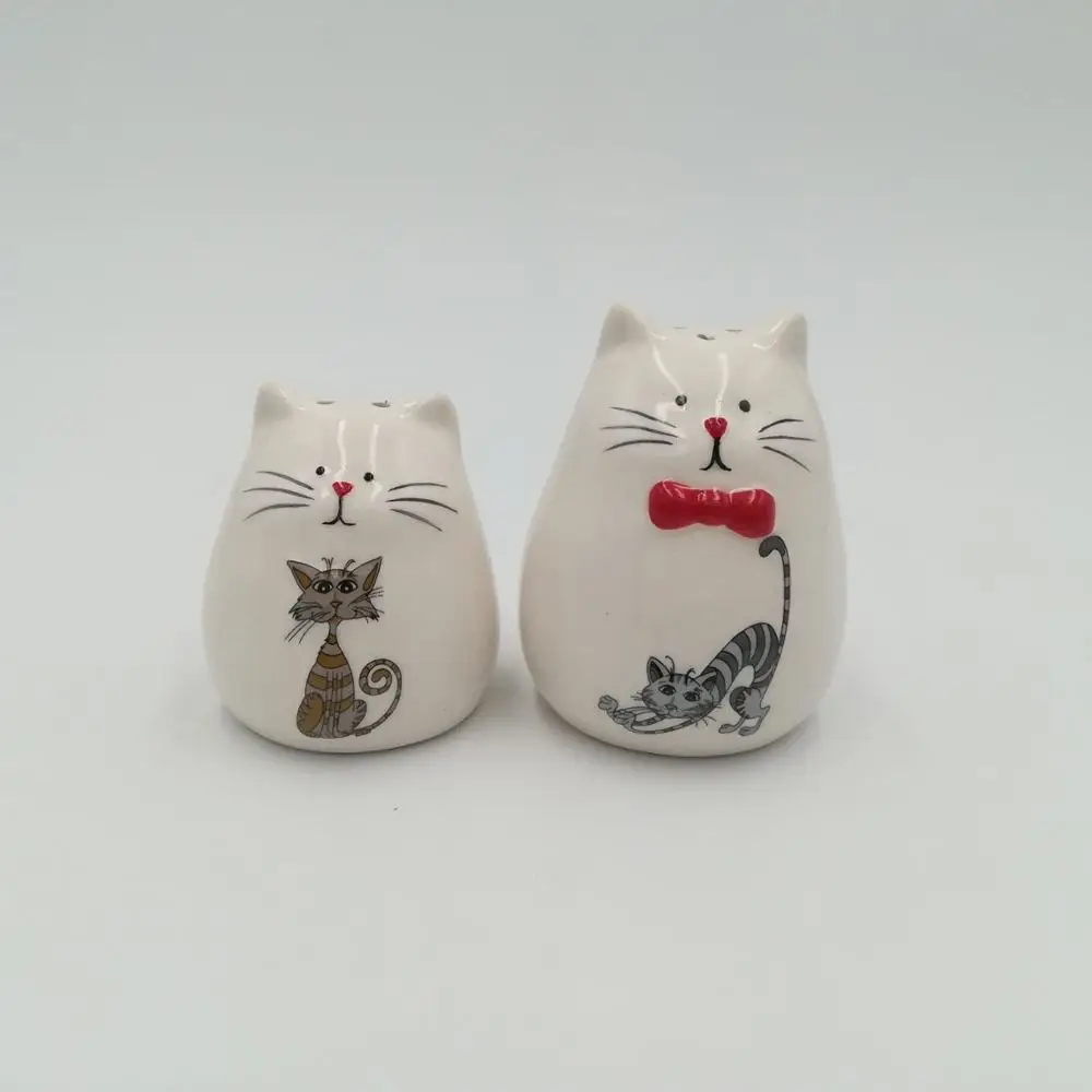 wholesale 2 in 1set top quality kitchen accessories cute cats ceramic salt and pepper bottle jar set