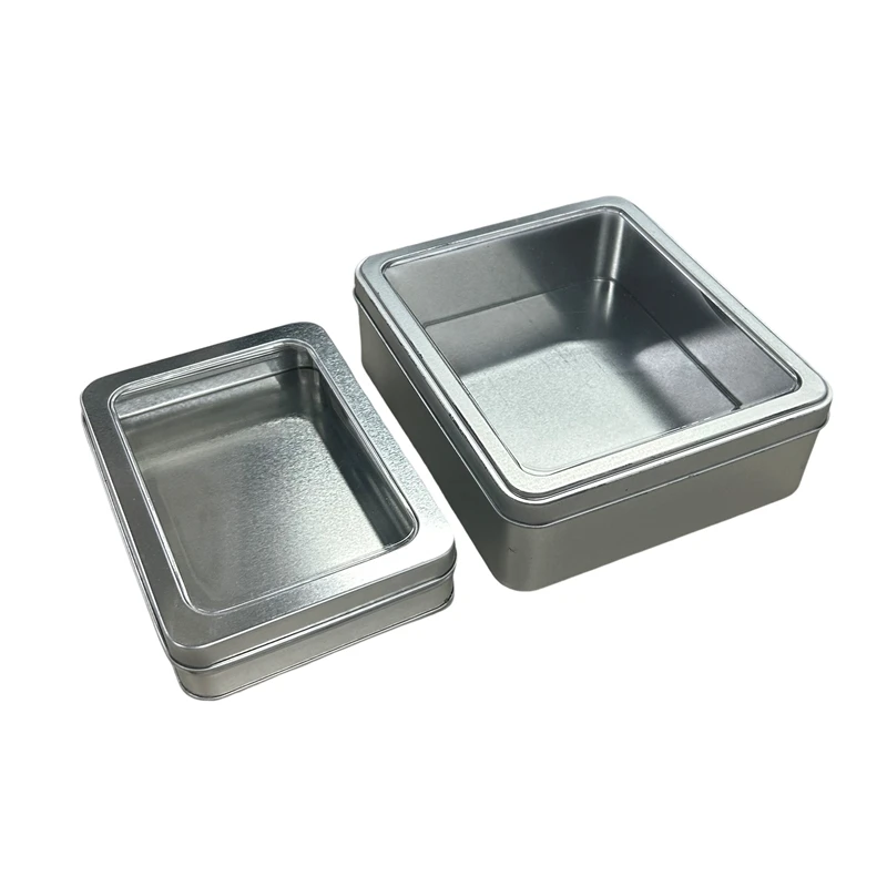 custom printing Christmas tin box with lid empty rectangle metal tin packaging box with window