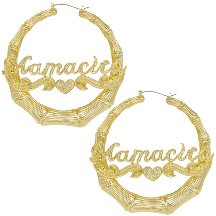 
Custom Name bamboo hoop earrings for women 