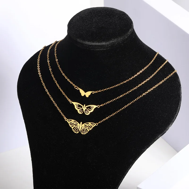 DuoYing OEM Kolye Pendant Stainless Steel Choker Hollow Geometric Multi-layer Butterfly Necklace