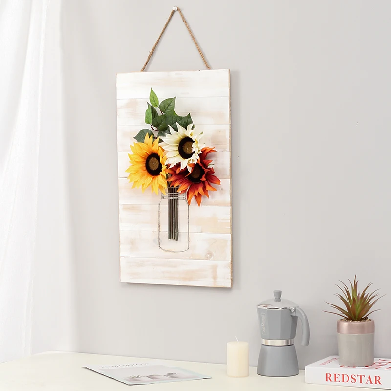 
2021 New Amazon Hot Sale Home Decor Sunflower Wooden Home Wall Painting Wall Hanging Decorative Painting 