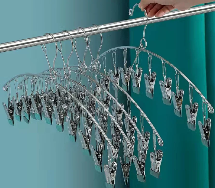 laundry heavy duty pvc metal socks hangers 10 clips metal hook pink color