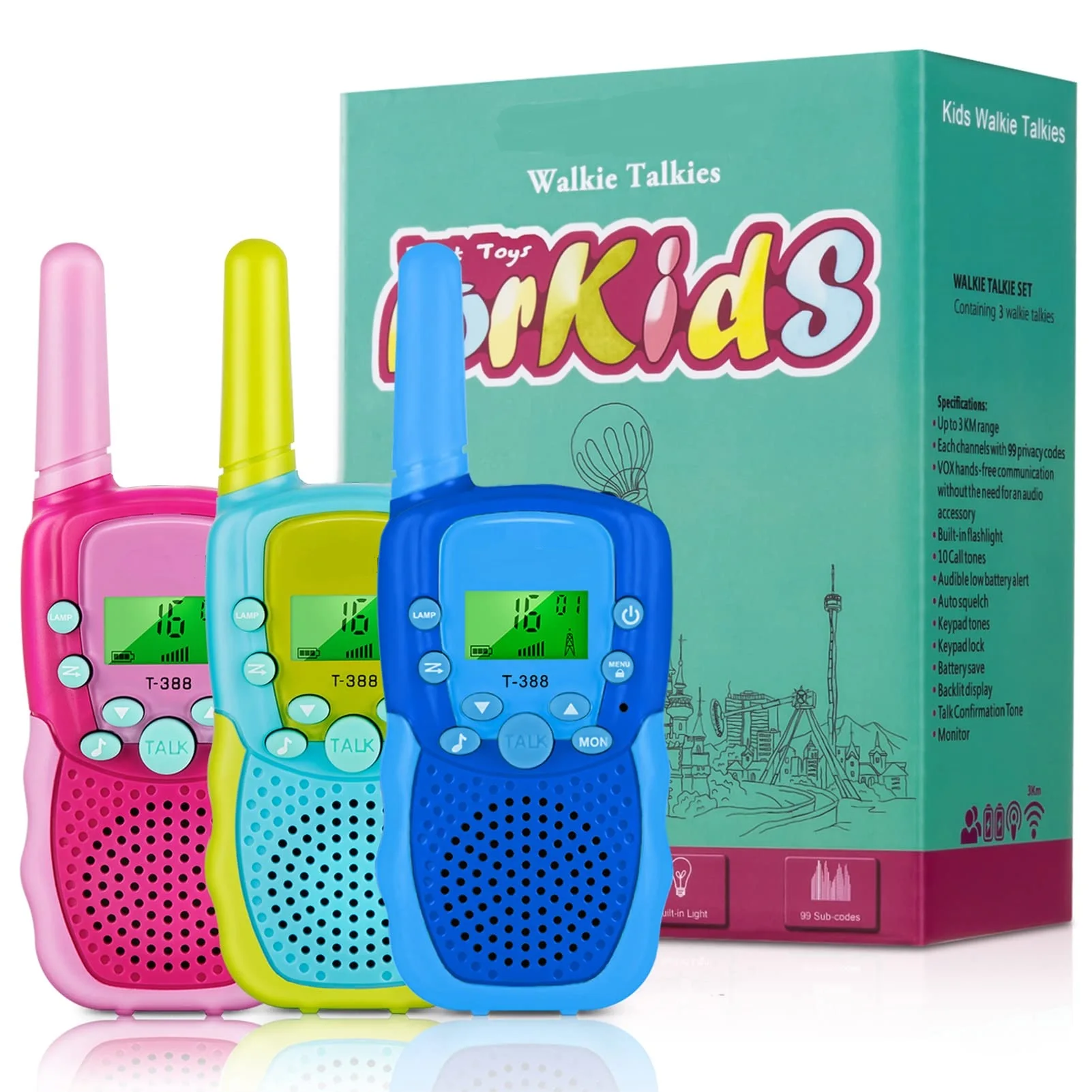 T388 автоматическое сканирование с чистым звуком для переносного приемо-передатчика набор игрушки мобильные телефоны двухстороннее радио с фонариком для детей, игры на свежем воздухе