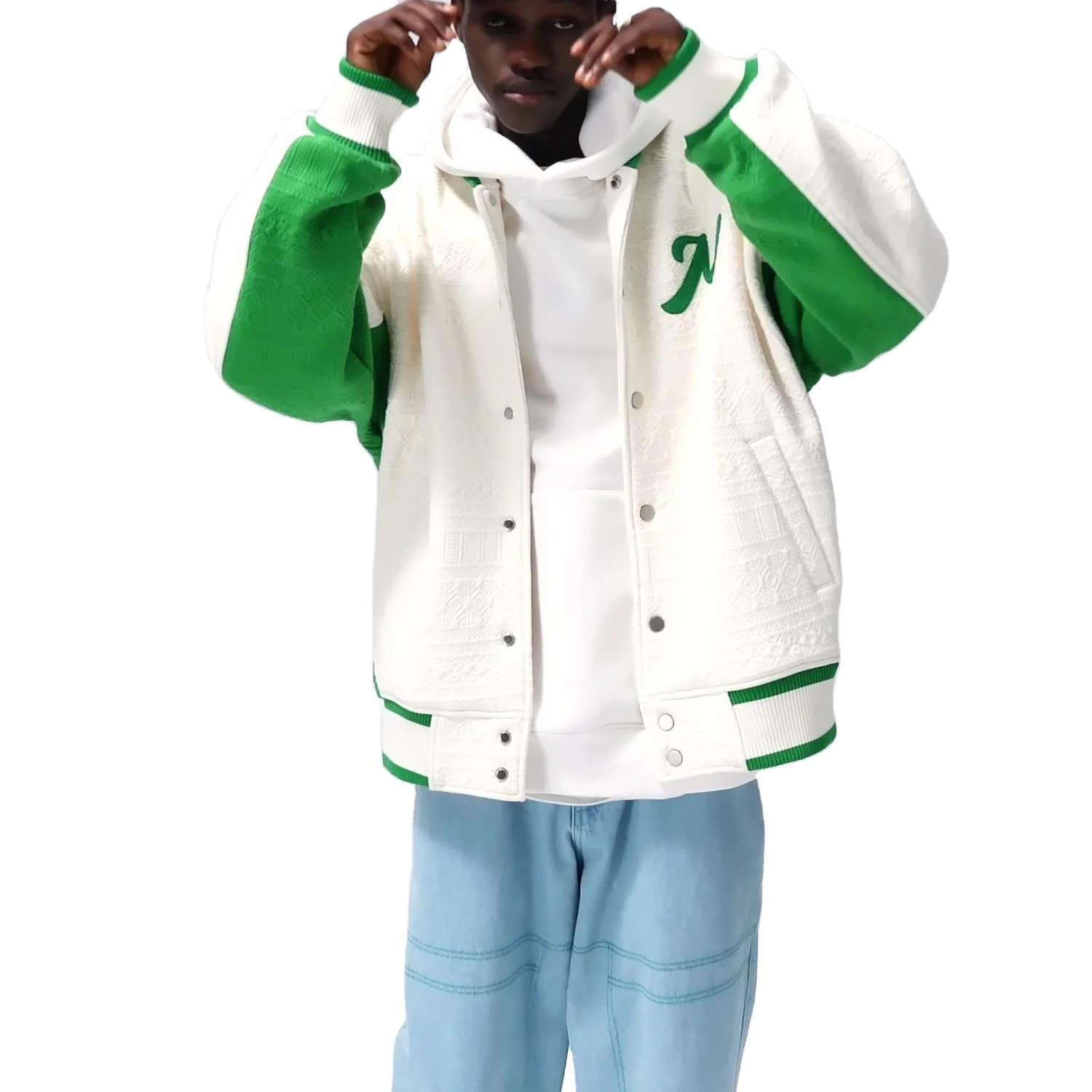 500 g geometric jacquard contrasting lapel applique baseball uniform autumn new  embroidered jacket