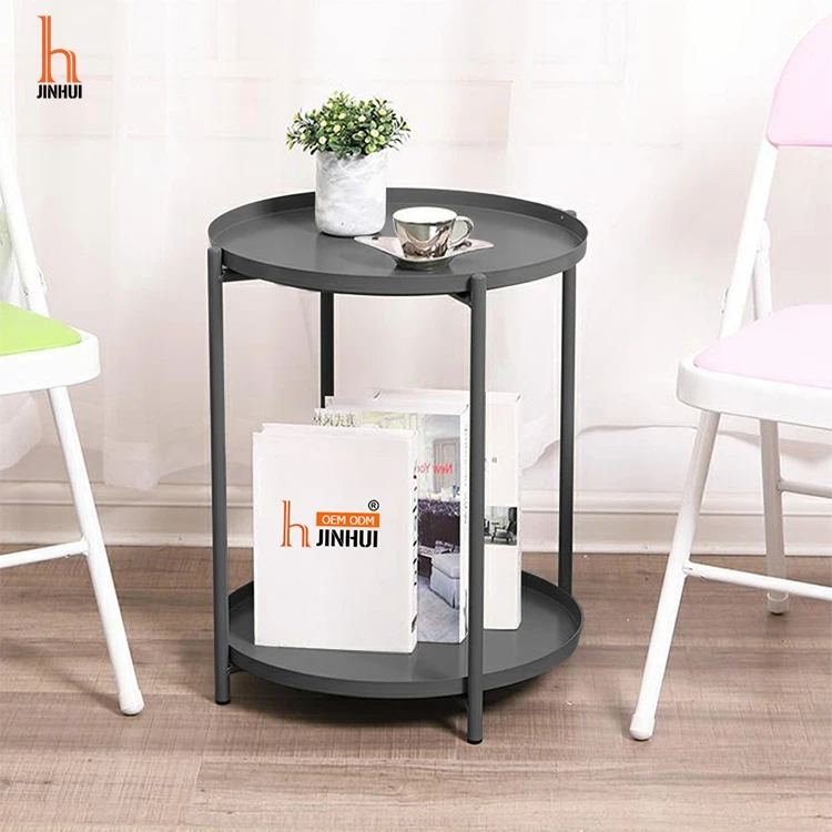 
Tray Metal End Table Round Side Sofa Table Gold Corner Coffee Snack Accent Table for Sofa Settee Bedroom Balcony and Office 