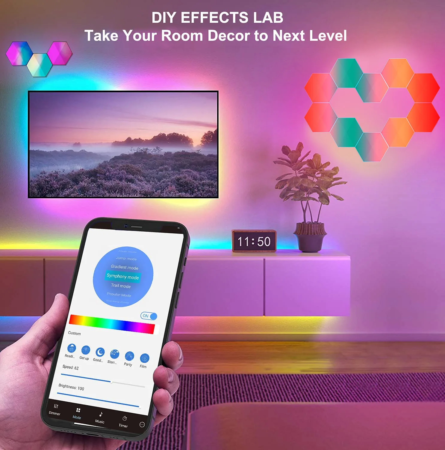 Tuya App Control Led Panel Hexagonal Wall Lamp Diy Geometry Splicing Hex Honeycomb Night Light  work with Google and Alexa