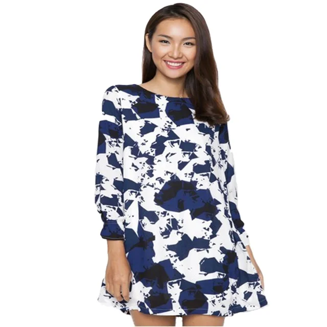 Summer Casual Dress Pattern Printing Round Neck Long Sleeve Ladies Official Dress Made in Vietnam