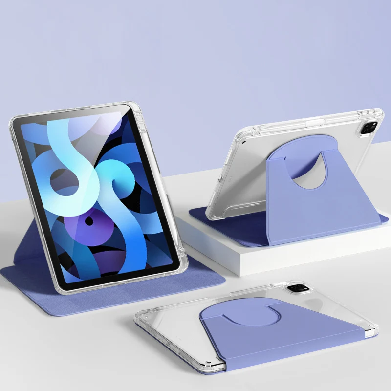 Transparent Acrylic Silicone  Leather case For iPad 10.2 7th 8th 9th Flip Tablet Case with Pen Slot Rotation Magnetic Kickstand