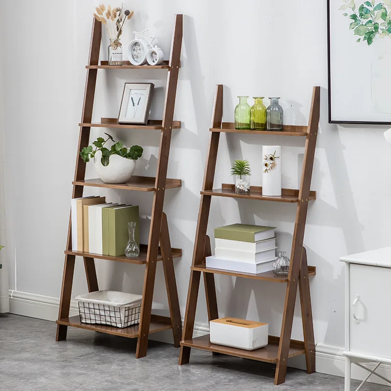 Living room wall mounted shelf floor shelves bookshelves simple bedroom corner storage shelves bamboo trapezoidal multi-tier