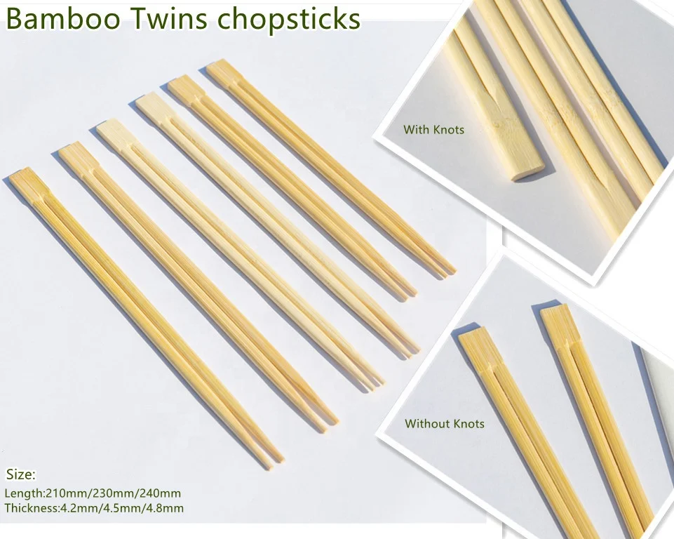 Wholesale Custom Printed Disposable One Time Use  Bamboo Twins Chopsticks for Dinner Set