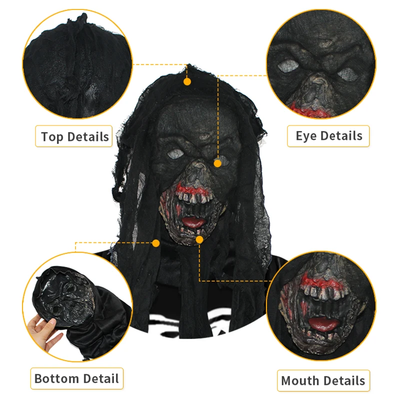 Custom Logo Halloween Horror Ghost Mask Cosplay Scream Latex Mask Movie Party Scary Scream BLACK Ghost Mask