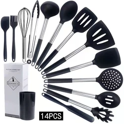 Home Kitchen Cooking Utensil Stainless Steel Handle And Silicone Cooking Tool Red 14 In 1 Silicone Kitchen Accessories Set