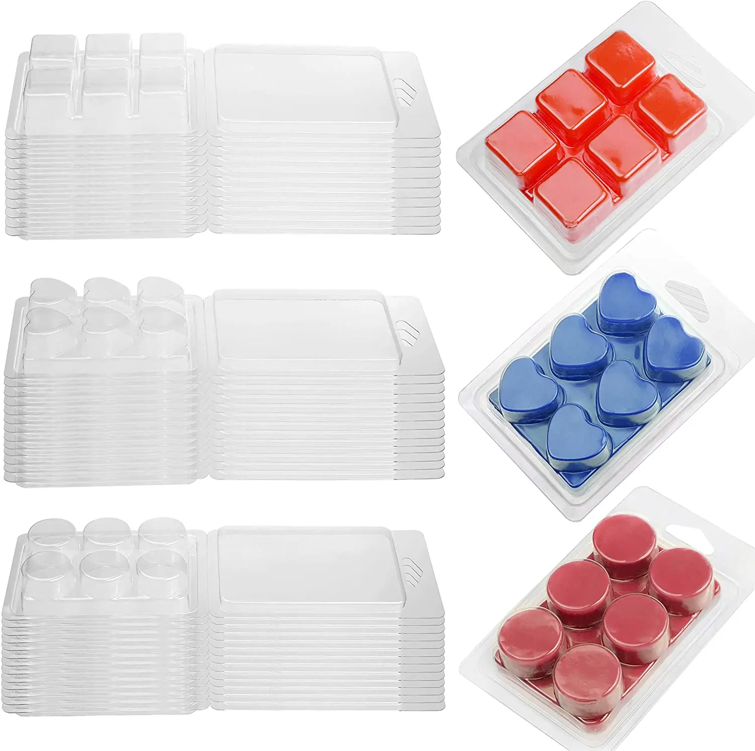 Custom Clear Plastic Candle 6 Cavity Blister Molds Transparent wax melts clamshell packaging with Square/Round/Heart Cativies