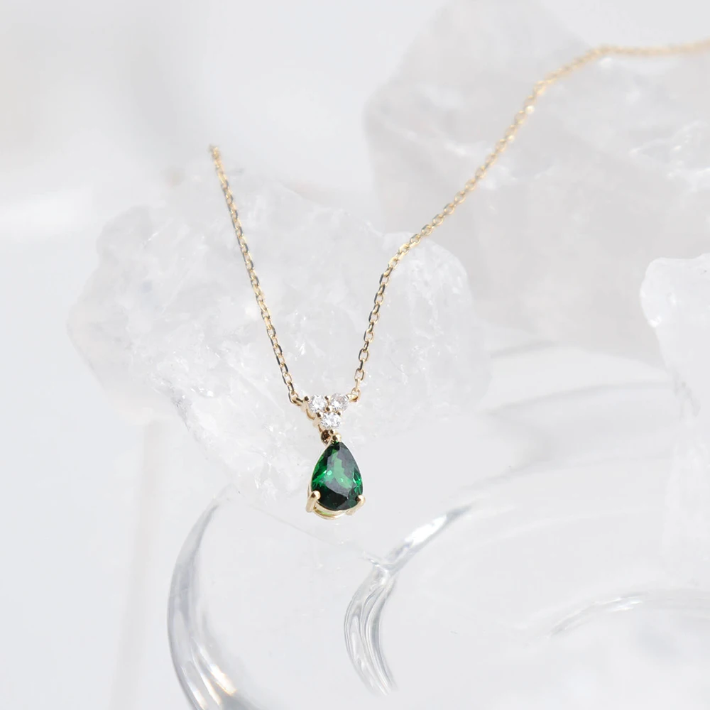 Chris April custom solid gold natural pear cut tsavorite garnet diamond charm pendant necklace