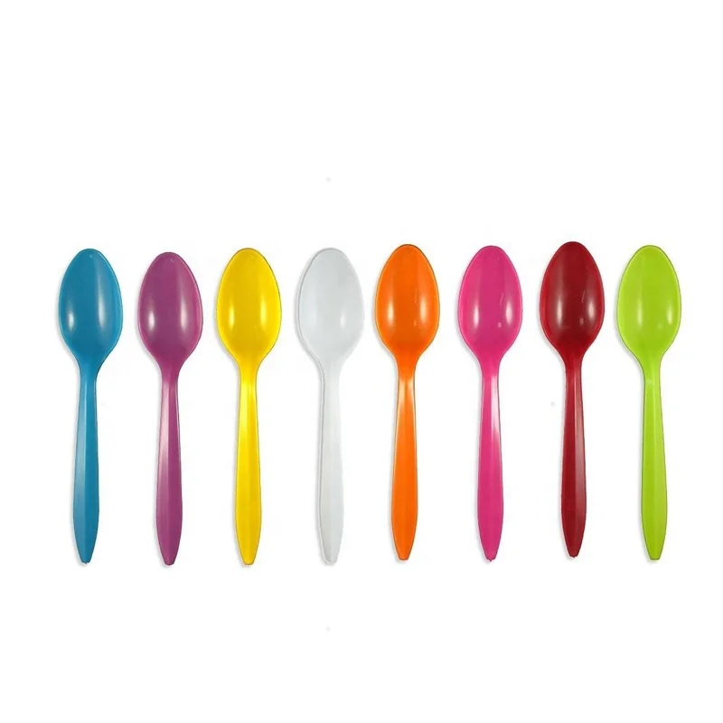 Heavy duty disposable sundae long handle ps clear wedding cutlery soup/icecream party plastic spoons