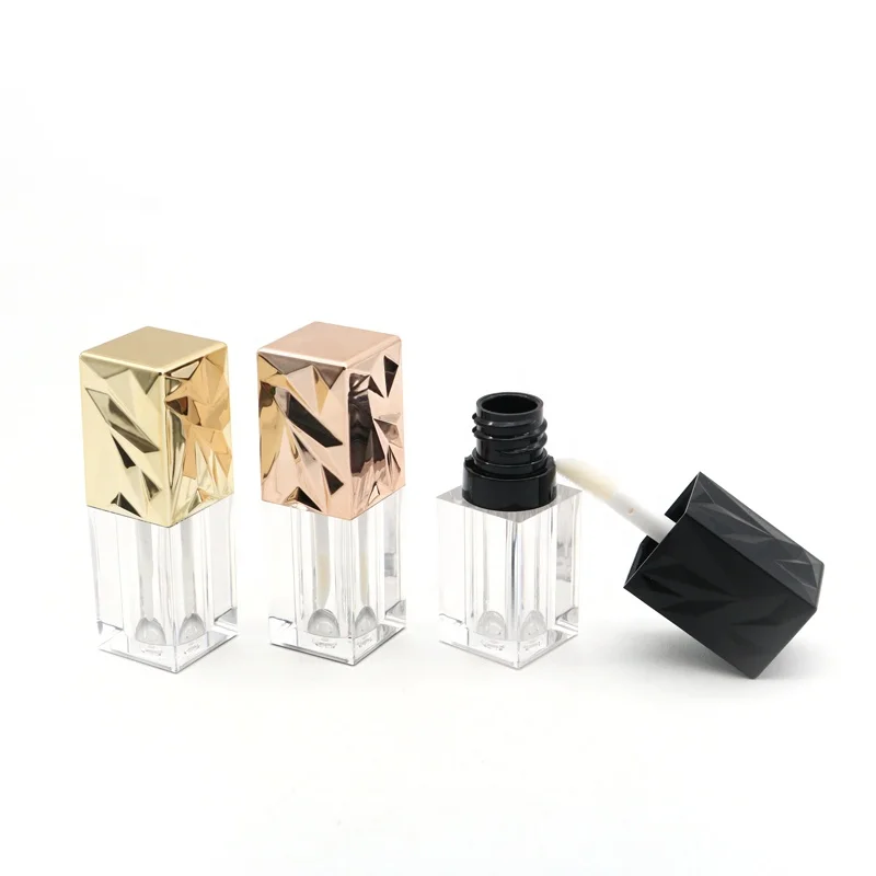 cute lovely luxury empty rose gold mini lip gloss tubes square small crystal diamond liquid lipstick private label matte bottles